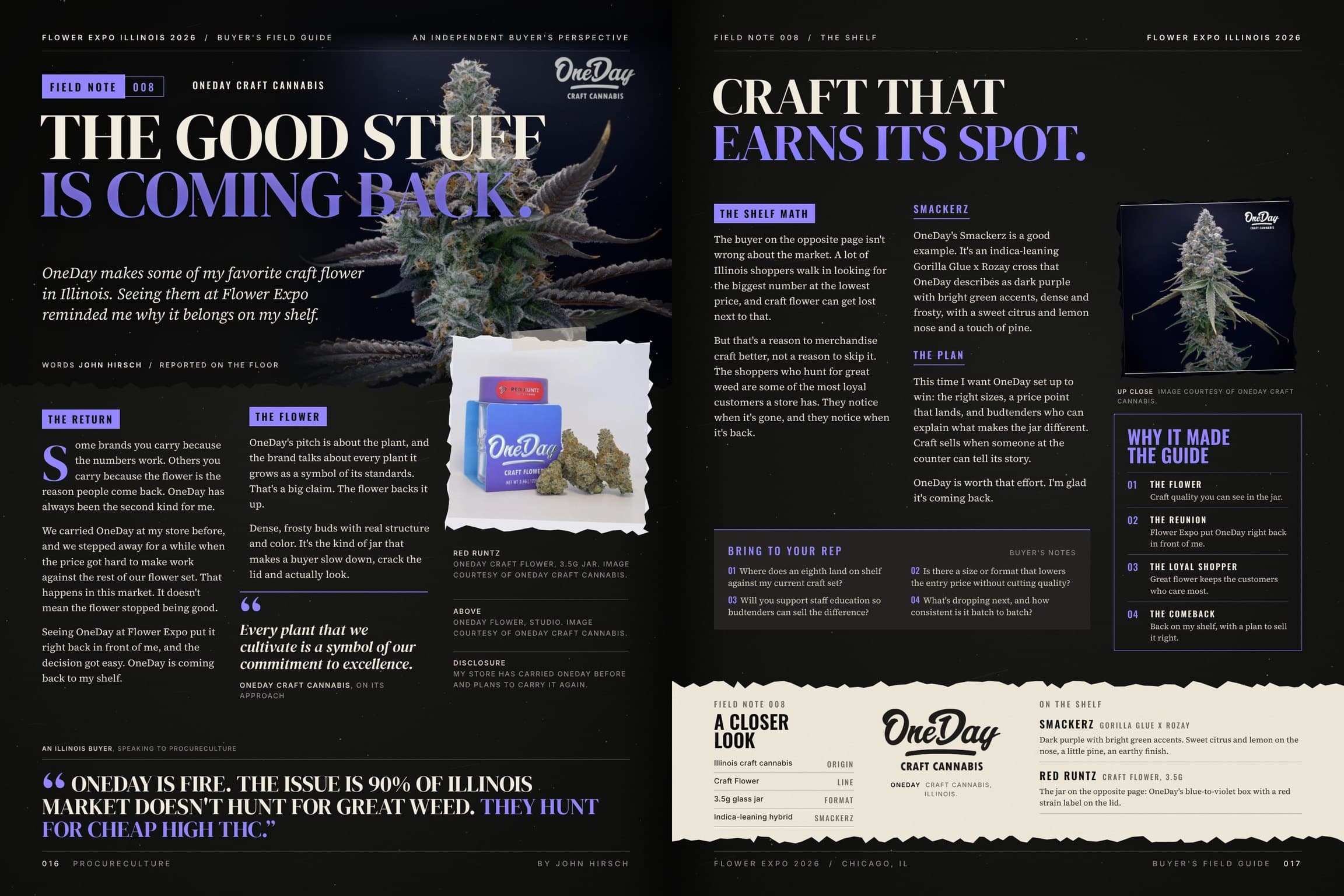 Field Note 008, OneDay Craft Cannabis: the spread as it appears in Issue 001