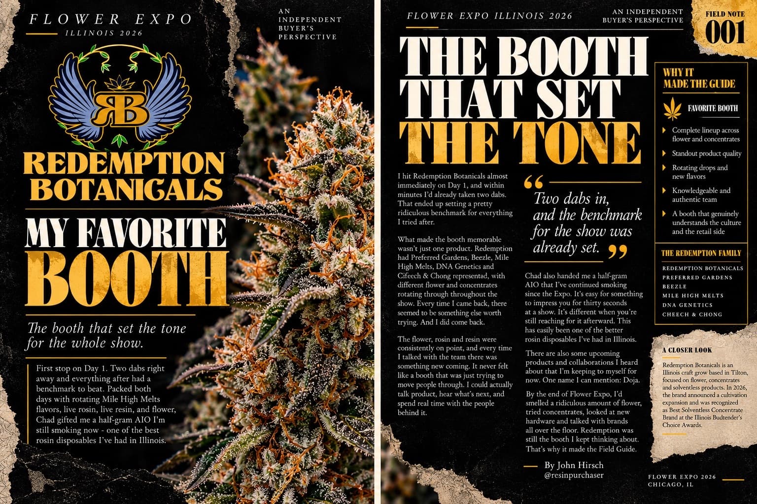 Field Note 001, Redemption Botanicals: the spread as it appears in Issue 001